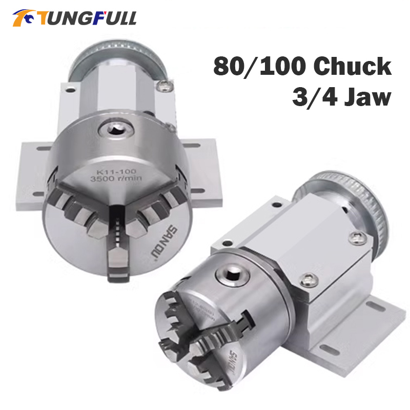 Laser Marking Machine Rotary Axis - 3 Jaw Chuck 100mm 80mm 4